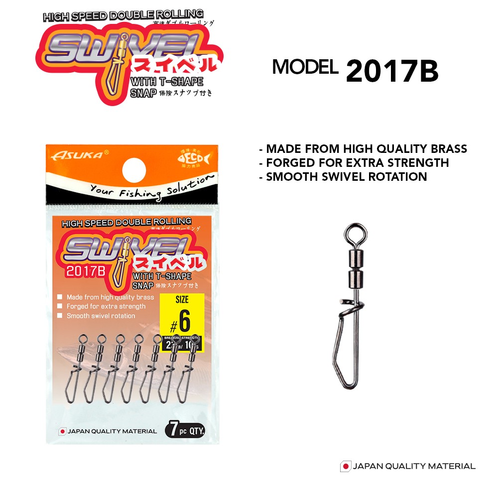 Asuka Fishing  | Asuka Brass High Speed Double Rolling Swivel with T-Shape Snap 2017B