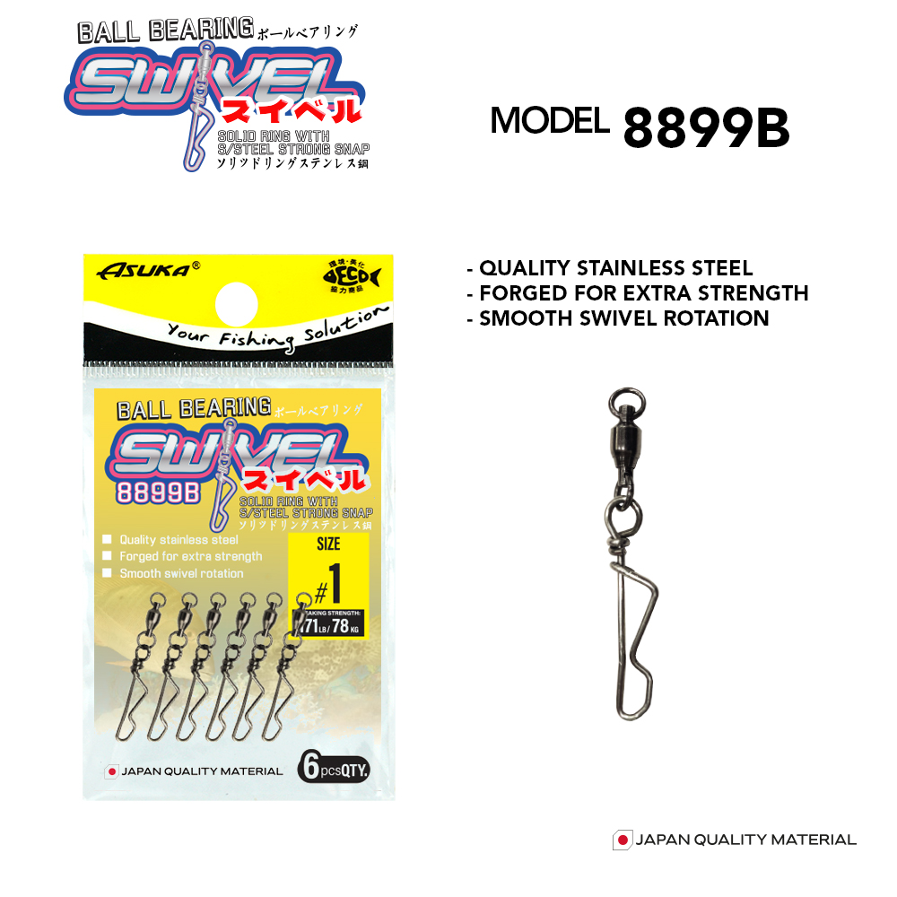 Asuka Fishing  | Asuka Ball Bearing Swivel Solid Ring with Stainless Steel Strong Snap 8899B