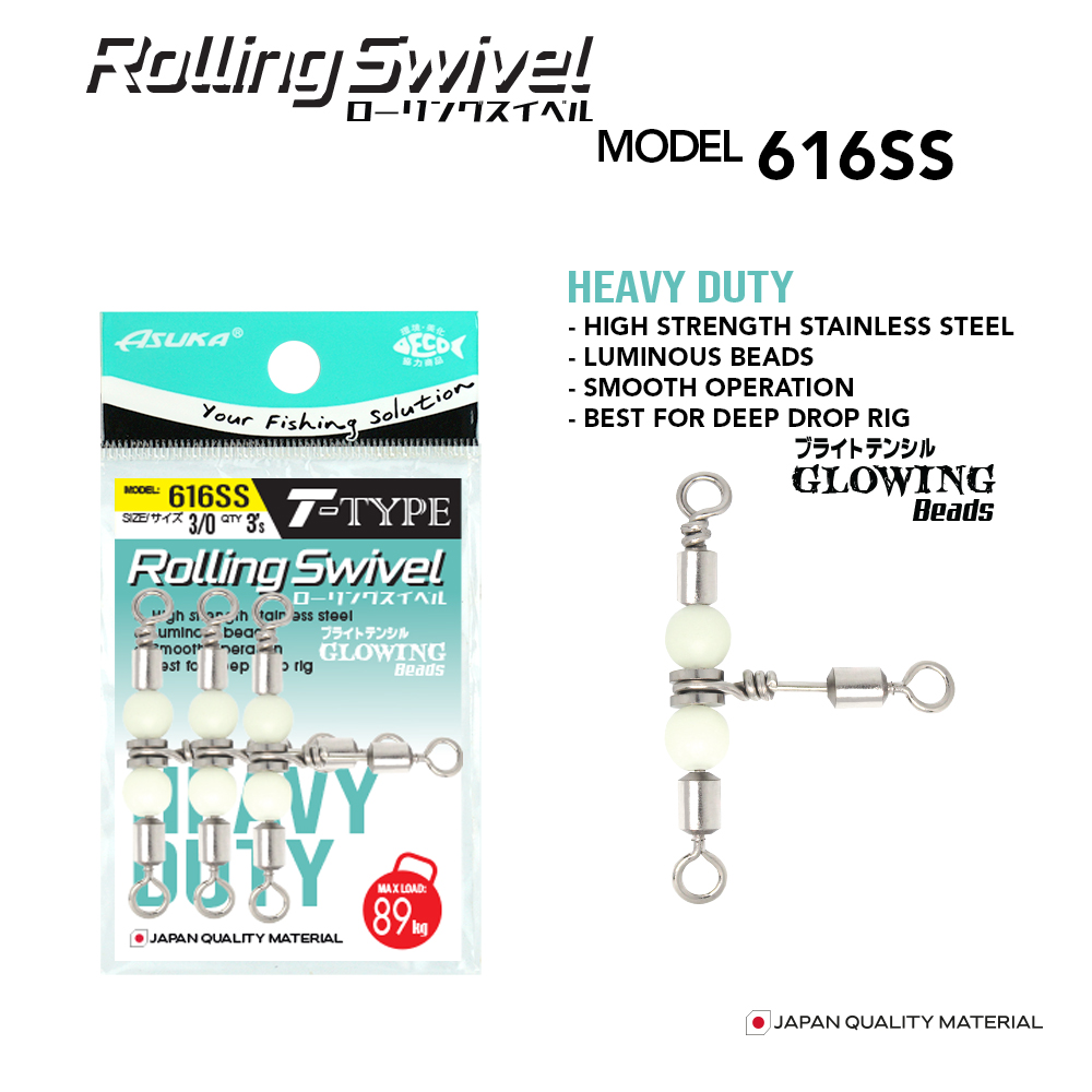 Asuka Fishing  | Asuka Stainless Steel T-Type Crossline Rolling Swivel with Luminous Bead 616SS